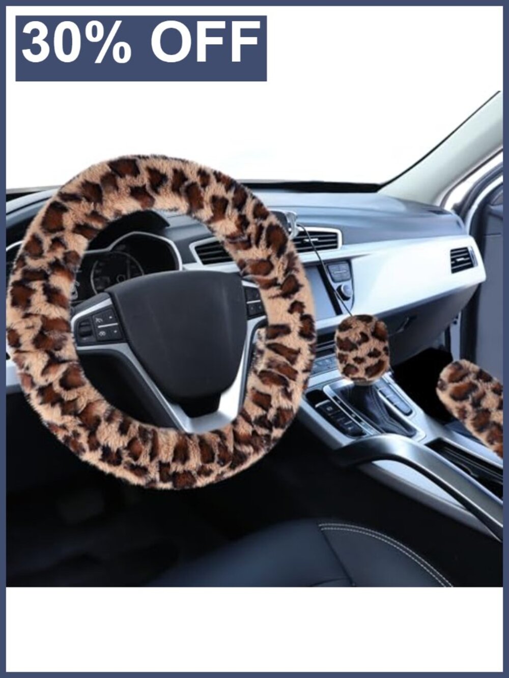 Faux Wool Fuzzy Steering Wheel Cover Set Universal Fit 3 Piece